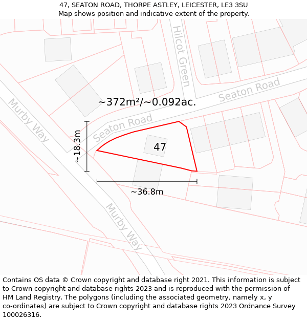 47, SEATON ROAD, THORPE ASTLEY, LEICESTER, LE3 3SU: Plot and title map