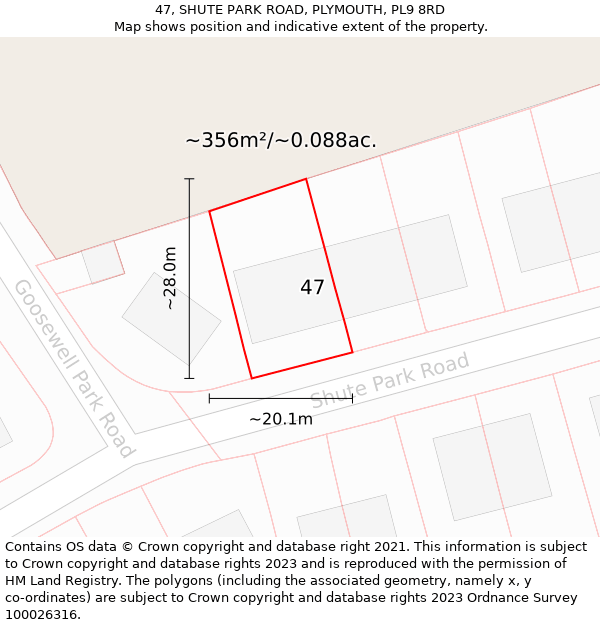 47, SHUTE PARK ROAD, PLYMOUTH, PL9 8RD: Plot and title map