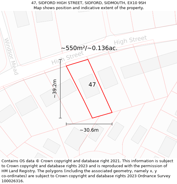 47, SIDFORD HIGH STREET, SIDFORD, SIDMOUTH, EX10 9SH: Plot and title map
