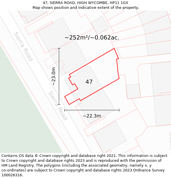 47, SIERRA ROAD, HIGH WYCOMBE, HP11 1GX: Plot and title map