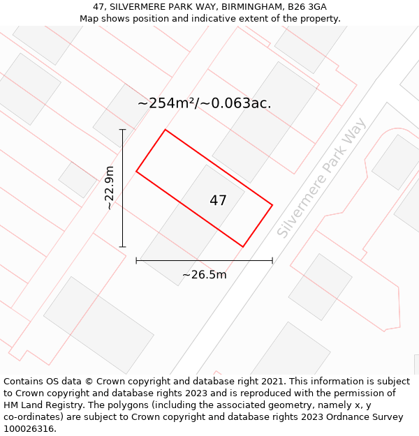 47, SILVERMERE PARK WAY, BIRMINGHAM, B26 3GA: Plot and title map