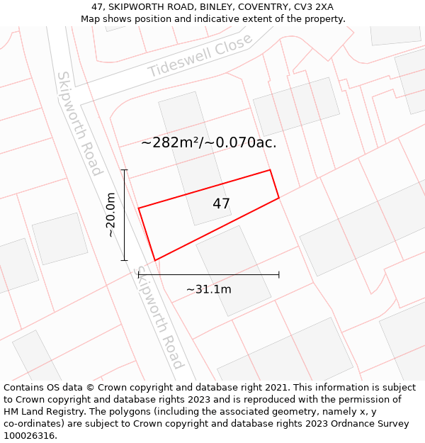 47, SKIPWORTH ROAD, BINLEY, COVENTRY, CV3 2XA: Plot and title map