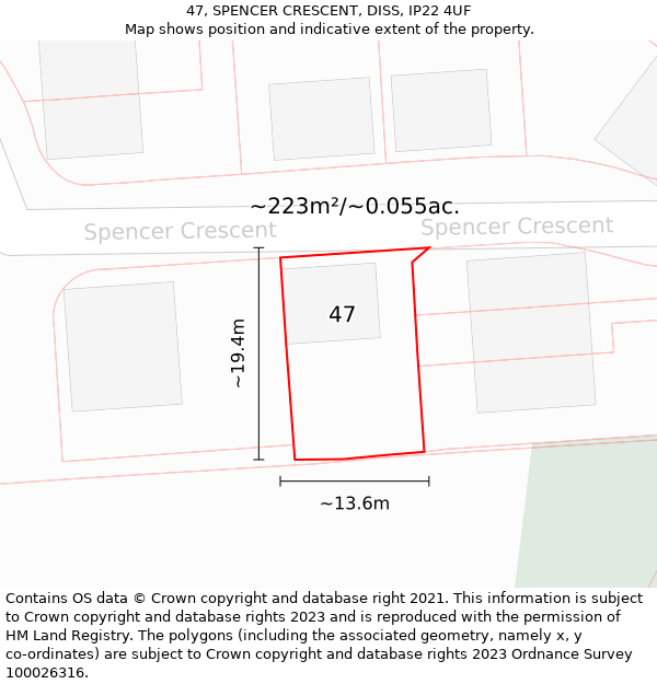 47, SPENCER CRESCENT, DISS, IP22 4UF: Plot and title map