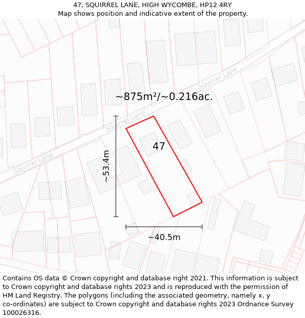 47, SQUIRREL LANE, HIGH WYCOMBE, HP12 4RY: Plot and title map