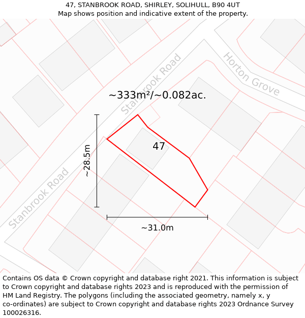 47, STANBROOK ROAD, SHIRLEY, SOLIHULL, B90 4UT: Plot and title map