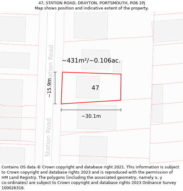 47, STATION ROAD, DRAYTON, PORTSMOUTH, PO6 1PJ: Plot and title map