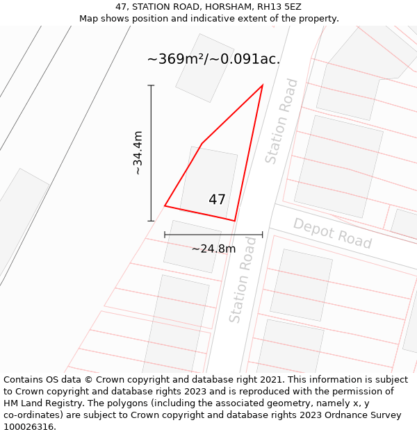 47, STATION ROAD, HORSHAM, RH13 5EZ: Plot and title map