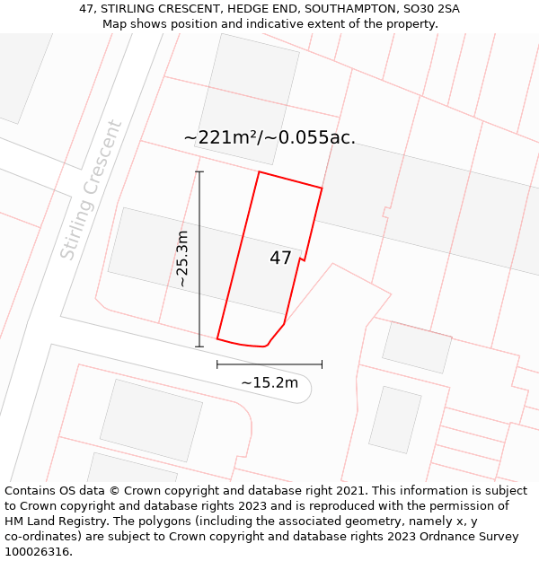 47, STIRLING CRESCENT, HEDGE END, SOUTHAMPTON, SO30 2SA: Plot and title map