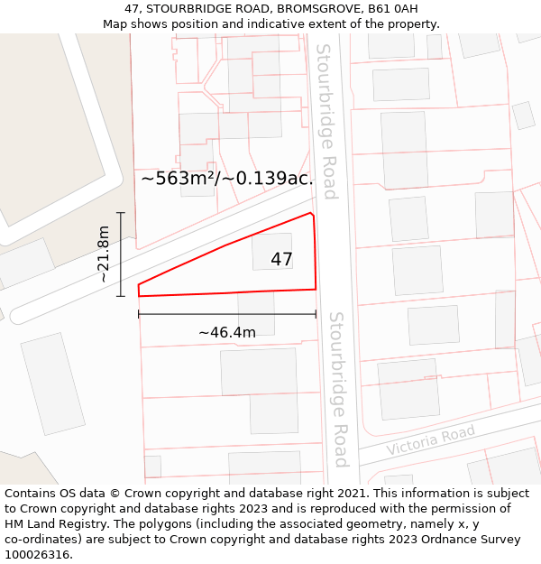 47, STOURBRIDGE ROAD, BROMSGROVE, B61 0AH: Plot and title map