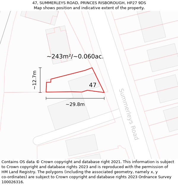 47, SUMMERLEYS ROAD, PRINCES RISBOROUGH, HP27 9DS: Plot and title map