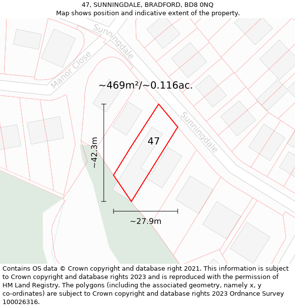 47, SUNNINGDALE, BRADFORD, BD8 0NQ: Plot and title map