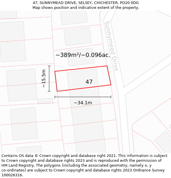 47, SUNNYMEAD DRIVE, SELSEY, CHICHESTER, PO20 0DG: Plot and title map