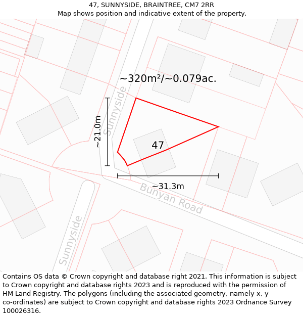 47, SUNNYSIDE, BRAINTREE, CM7 2RR: Plot and title map