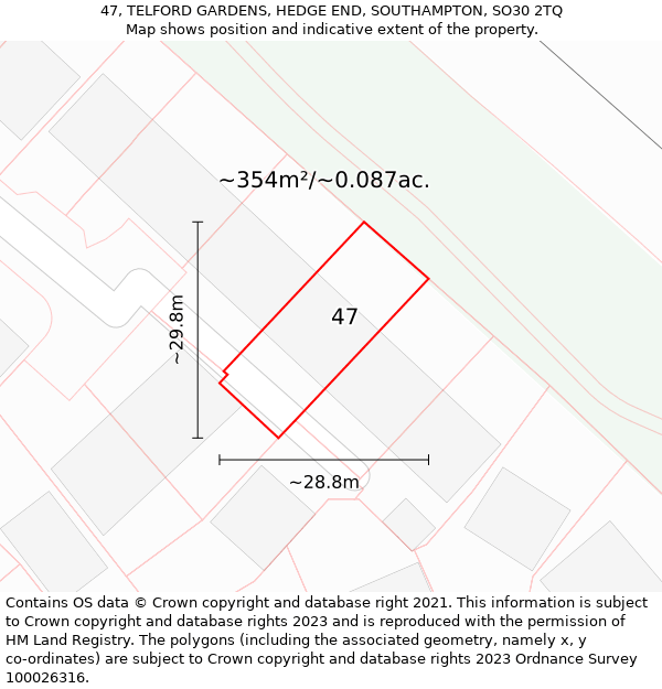 47, TELFORD GARDENS, HEDGE END, SOUTHAMPTON, SO30 2TQ: Plot and title map