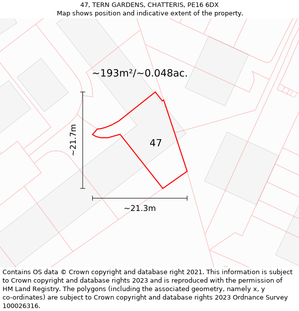 47, TERN GARDENS, CHATTERIS, PE16 6DX: Plot and title map