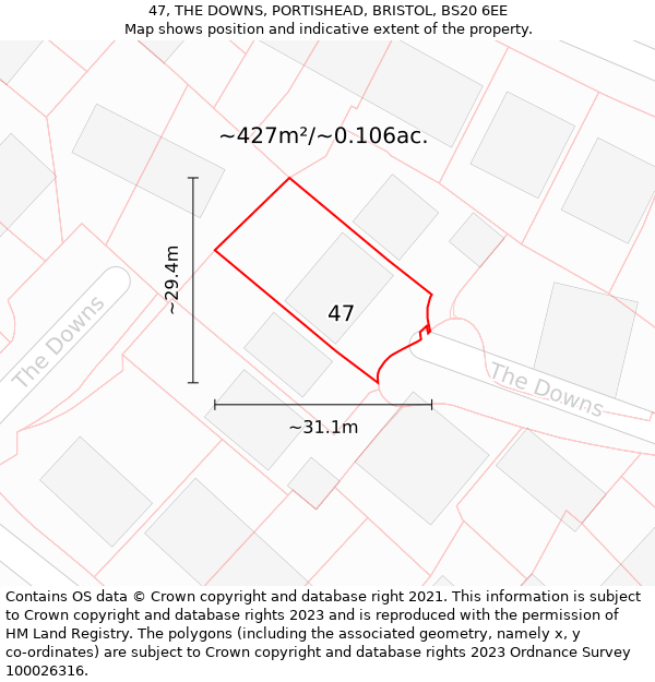 47, THE DOWNS, PORTISHEAD, BRISTOL, BS20 6EE: Plot and title map