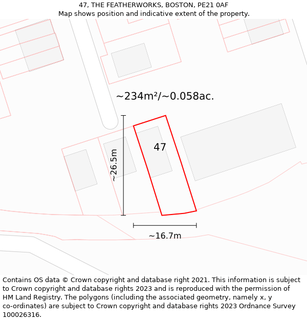 47, THE FEATHERWORKS, BOSTON, PE21 0AF: Plot and title map