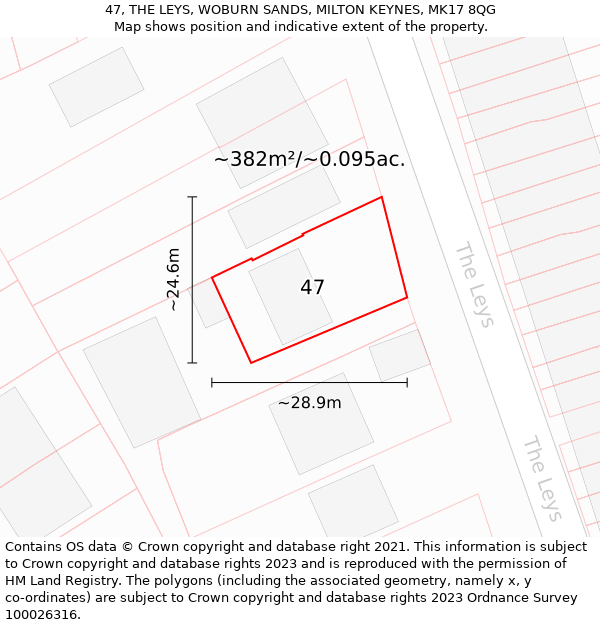 47, THE LEYS, WOBURN SANDS, MILTON KEYNES, MK17 8QG: Plot and title map