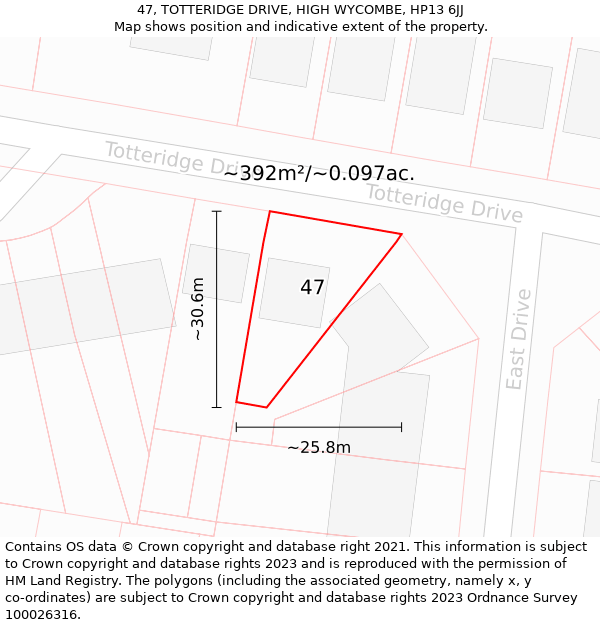 47, TOTTERIDGE DRIVE, HIGH WYCOMBE, HP13 6JJ: Plot and title map