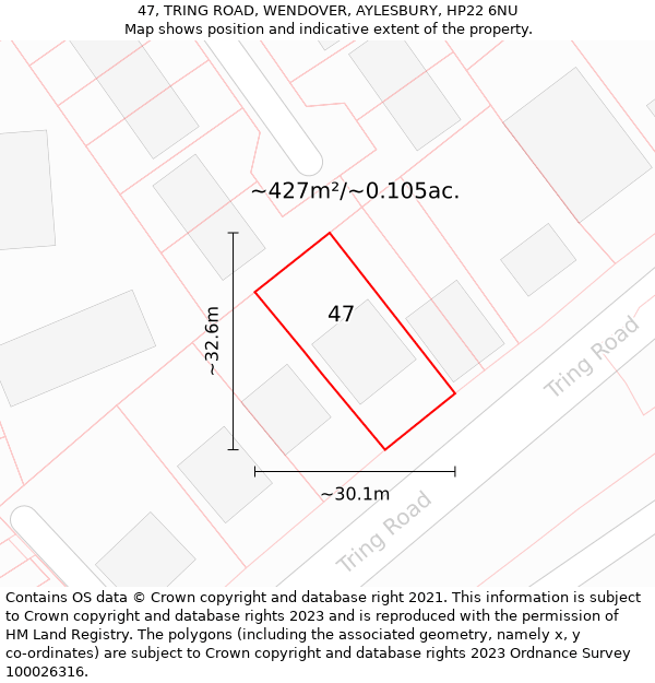 47, TRING ROAD, WENDOVER, AYLESBURY, HP22 6NU: Plot and title map