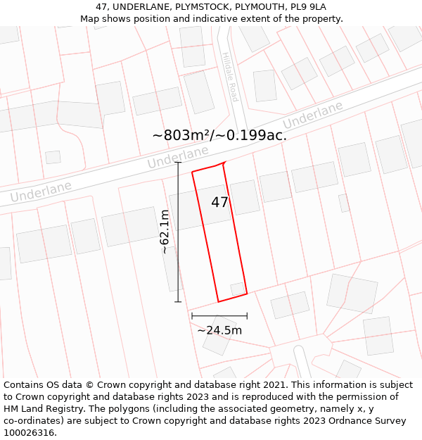 47, UNDERLANE, PLYMSTOCK, PLYMOUTH, PL9 9LA: Plot and title map