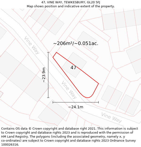 47, VINE WAY, TEWKESBURY, GL20 5FJ: Plot and title map