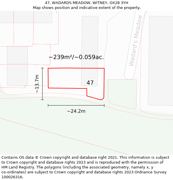 47, WADARDS MEADOW, WITNEY, OX28 3YH: Plot and title map