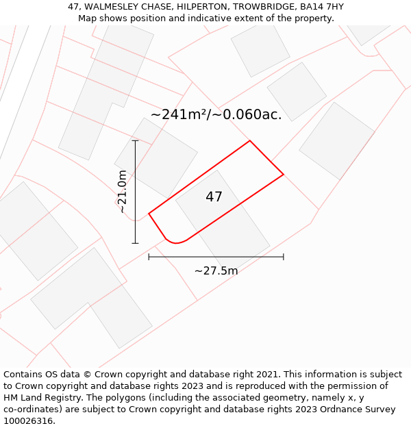 47, WALMESLEY CHASE, HILPERTON, TROWBRIDGE, BA14 7HY: Plot and title map