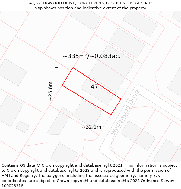 47, WEDGWOOD DRIVE, LONGLEVENS, GLOUCESTER, GL2 0AD: Plot and title map