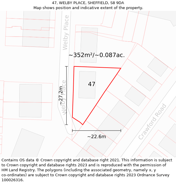 47, WELBY PLACE, SHEFFIELD, S8 9DA: Plot and title map