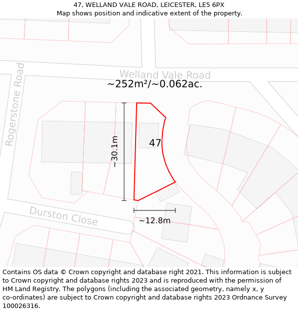 47, WELLAND VALE ROAD, LEICESTER, LE5 6PX: Plot and title map