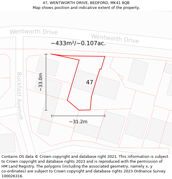 47, WENTWORTH DRIVE, BEDFORD, MK41 8QB: Plot and title map