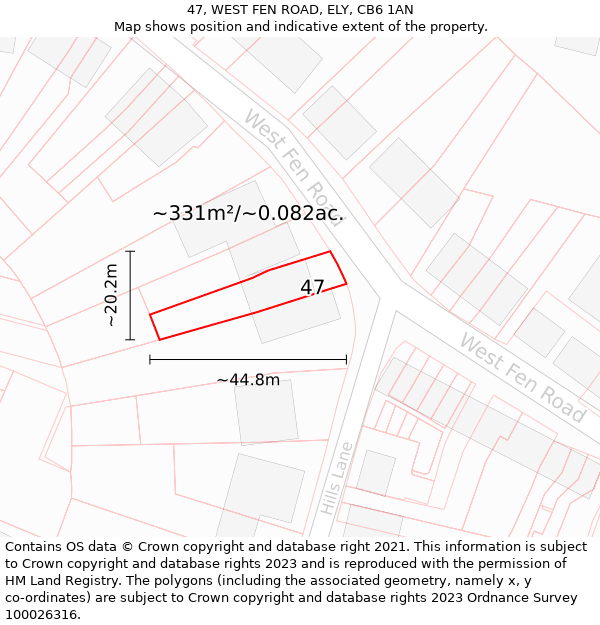 47, WEST FEN ROAD, ELY, CB6 1AN: Plot and title map