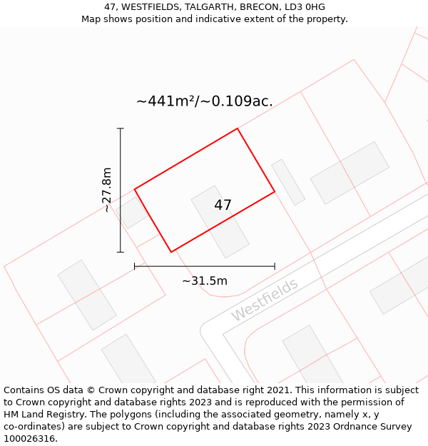 47, WESTFIELDS, TALGARTH, BRECON, LD3 0HG: Plot and title map