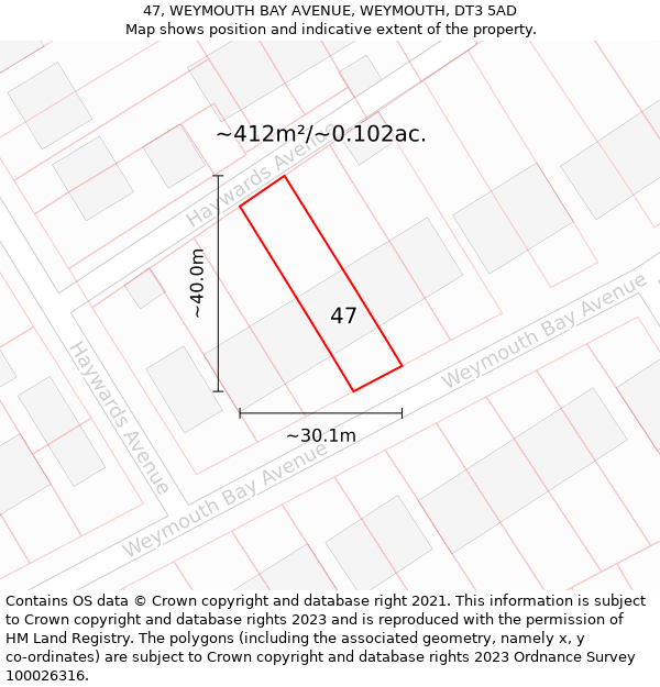 47, WEYMOUTH BAY AVENUE, WEYMOUTH, DT3 5AD: Plot and title map