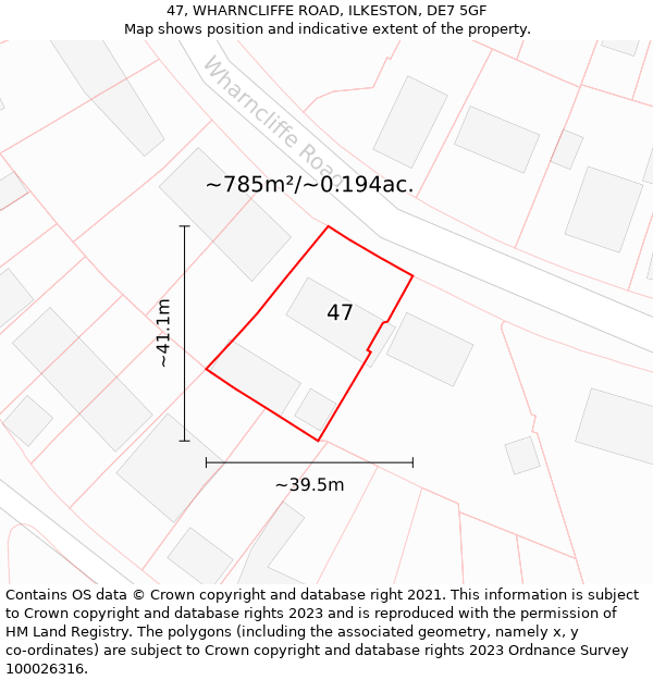 47, WHARNCLIFFE ROAD, ILKESTON, DE7 5GF: Plot and title map