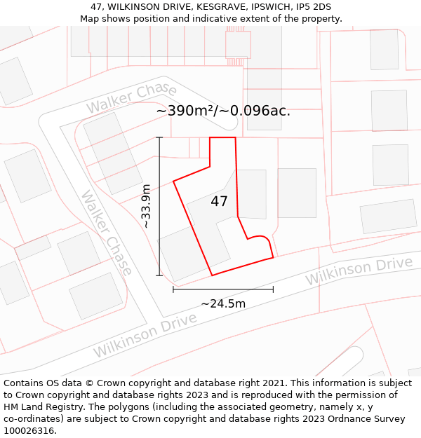 47, WILKINSON DRIVE, KESGRAVE, IPSWICH, IP5 2DS: Plot and title map