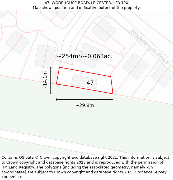 47, WODEHOUSE ROAD, LEICESTER, LE3 1PX: Plot and title map
