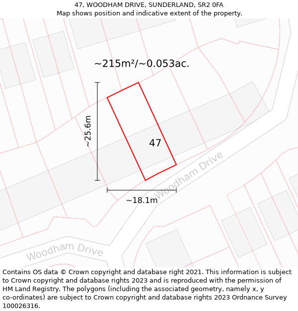 47, WOODHAM DRIVE, SUNDERLAND, SR2 0FA: Plot and title map