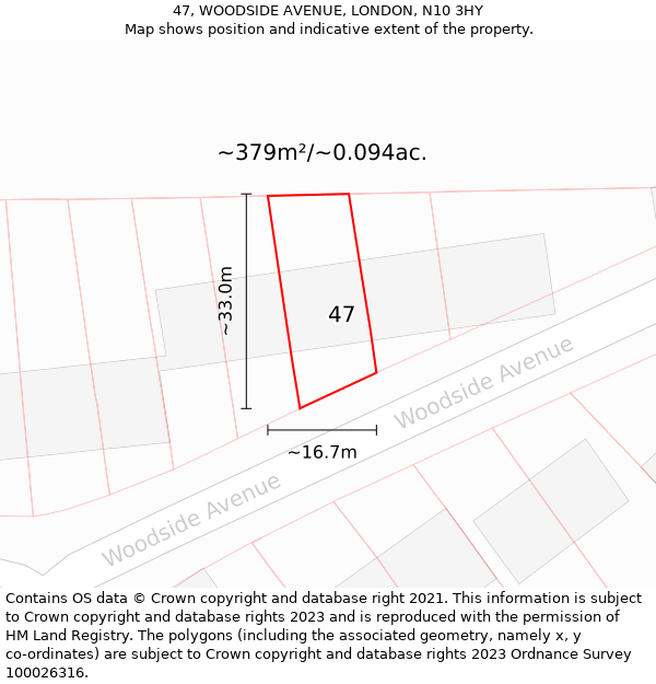 47, WOODSIDE AVENUE, LONDON, N10 3HY: Plot and title map