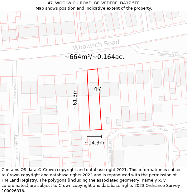 47, WOOLWICH ROAD, BELVEDERE, DA17 5EE: Plot and title map