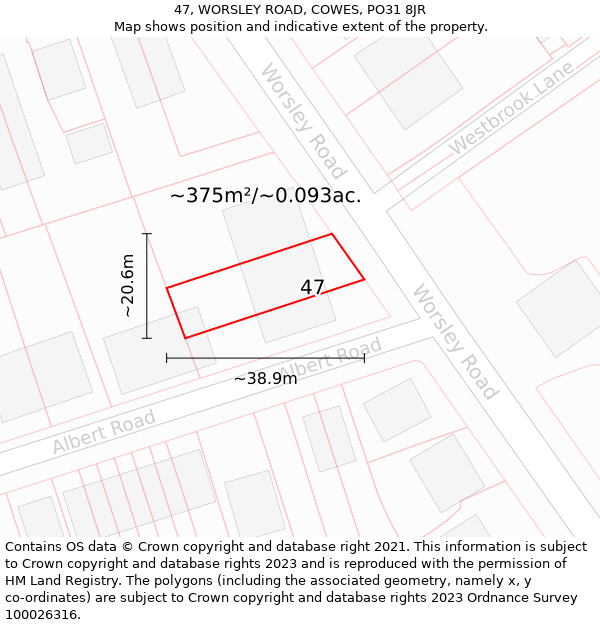 47, WORSLEY ROAD, COWES, PO31 8JR: Plot and title map