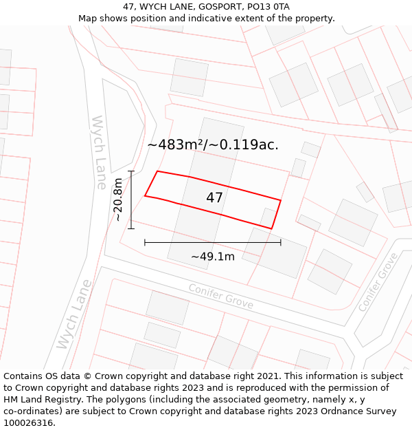 47, WYCH LANE, GOSPORT, PO13 0TA: Plot and title map