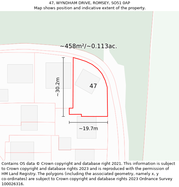 47, WYNDHAM DRIVE, ROMSEY, SO51 0AP: Plot and title map