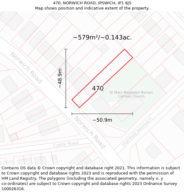 470, NORWICH ROAD, IPSWICH, IP1 6JS: Plot and title map