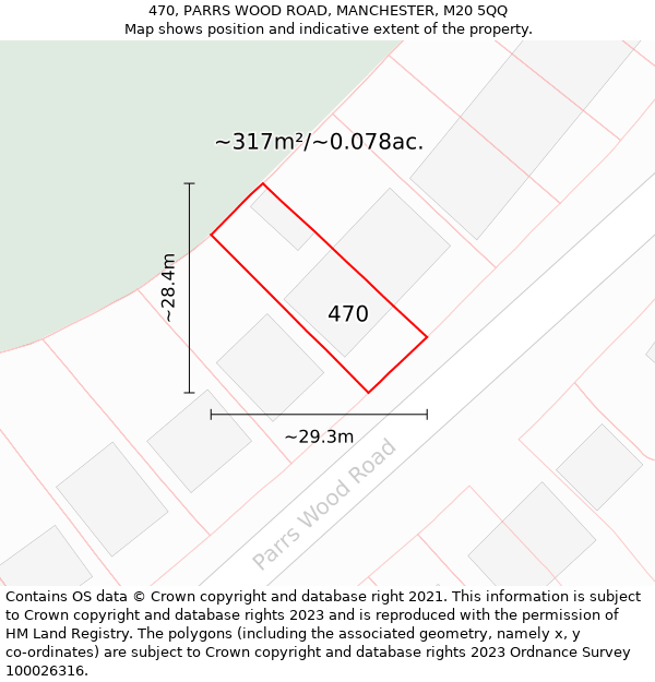 470, PARRS WOOD ROAD, MANCHESTER, M20 5QQ: Plot and title map