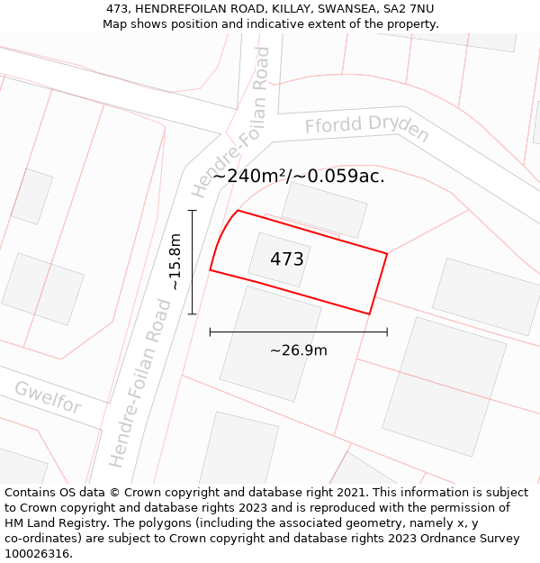 473, HENDREFOILAN ROAD, KILLAY, SWANSEA, SA2 7NU: Plot and title map