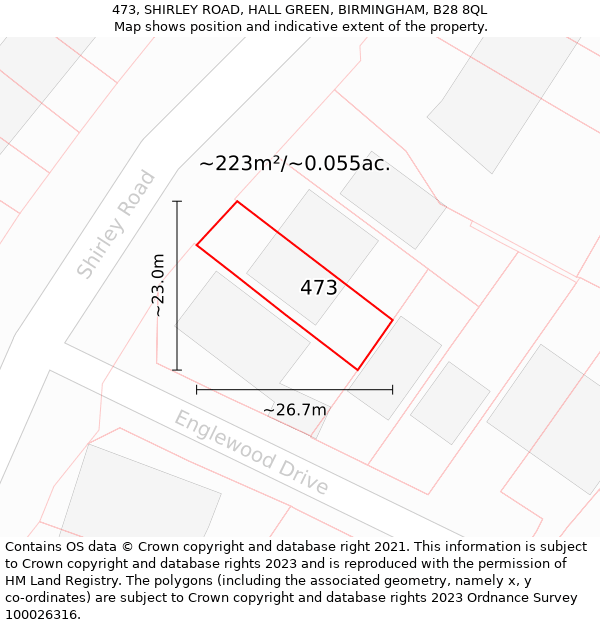 473, SHIRLEY ROAD, HALL GREEN, BIRMINGHAM, B28 8QL: Plot and title map