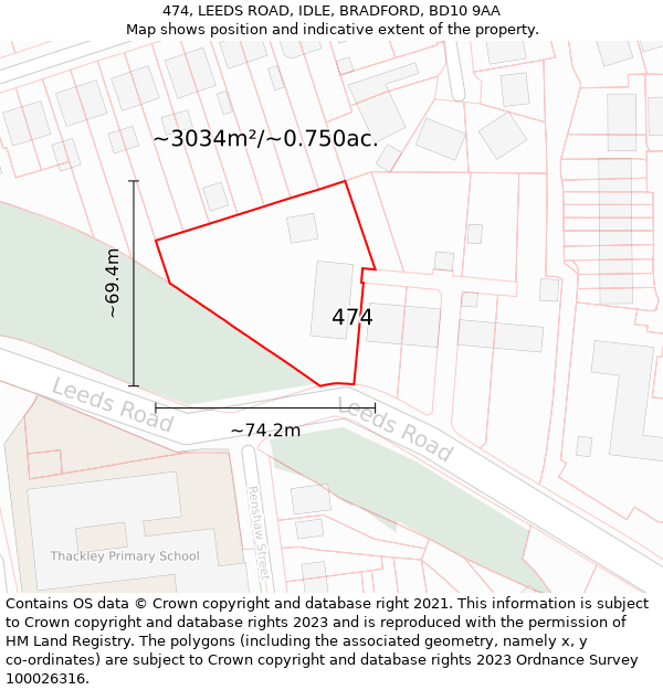 474, LEEDS ROAD, IDLE, BRADFORD, BD10 9AA: Plot and title map