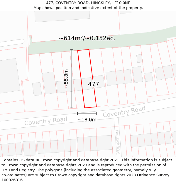 477, COVENTRY ROAD, HINCKLEY, LE10 0NF: Plot and title map